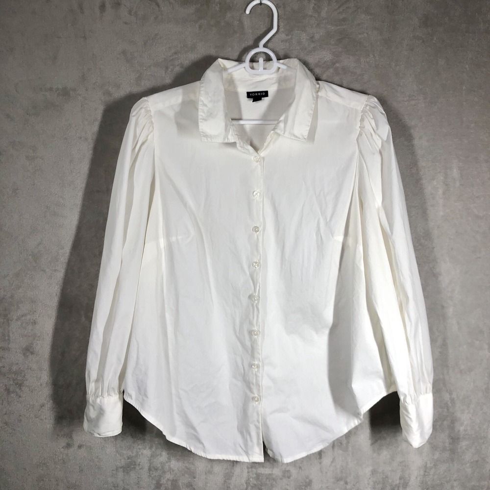 Torrid Poplin Puff Sleeve Button Down Top Size L White Poetcore Layer Romantic